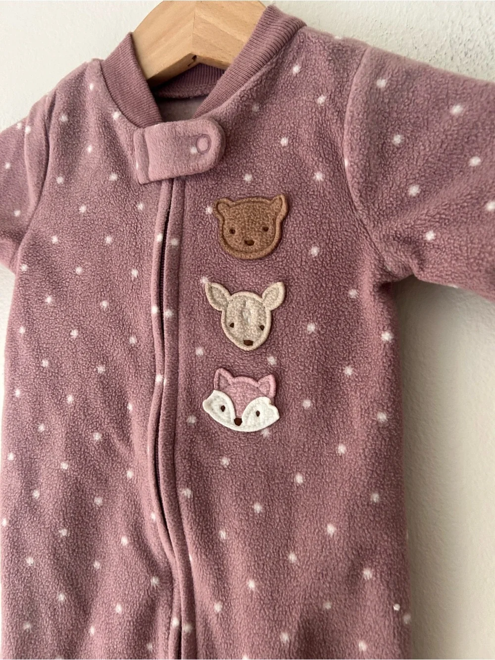 Carter’s 3 Months Mauve Polka Dot Footed Sleeper Zipper One Piece